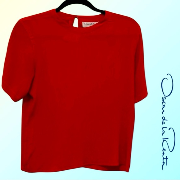 Oscar de la Renta, Vibrant Red Silk Top - Picture 11 of 11